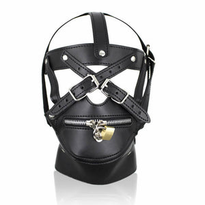Cool Faux Leather Hood Head Harness Gag Muzzle Mask Role Play Cosplay Costume