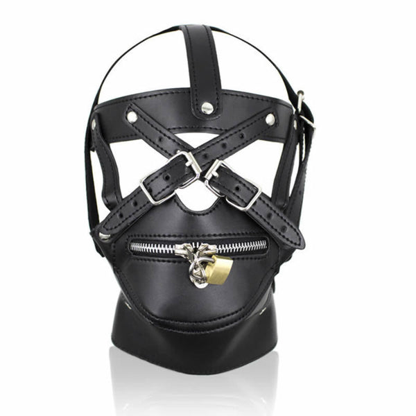 Cool Faux Leather Hood Head Harness Gag Muzzle Mask Role Play Cosplay Costume