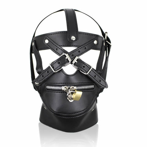 Cool Faux Leather Hood Head Harness Gag Muzzle Mask Role Play Cosplay Costume