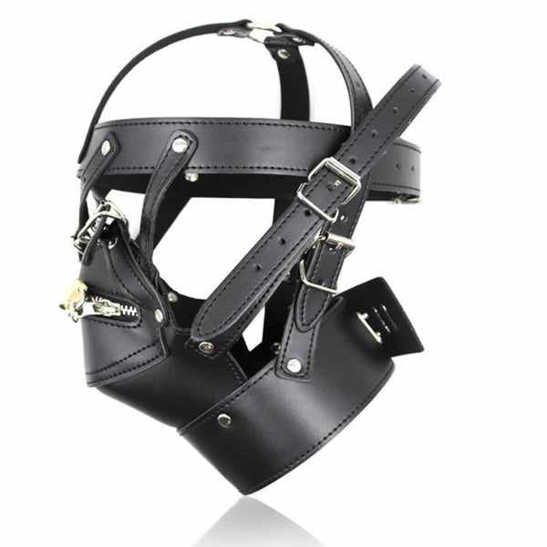 Cool Faux Leather Hood Head Harness Gag Muzzle Mask Role Play Cosplay Costume