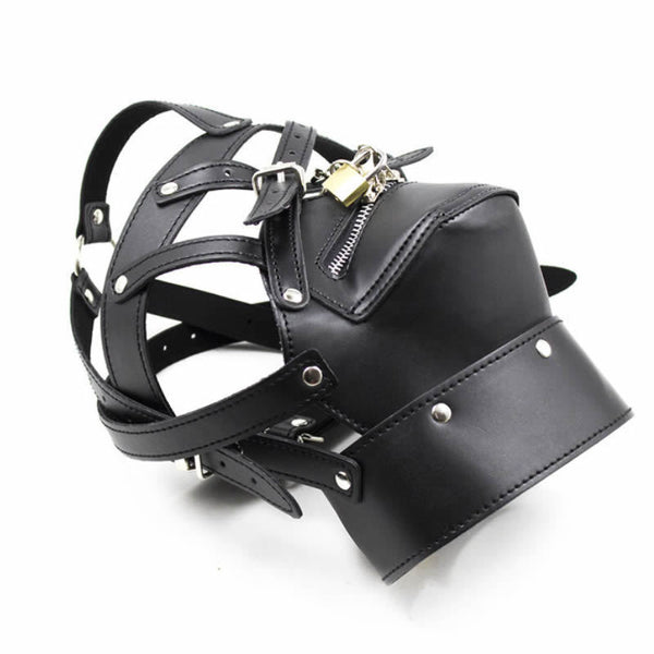 Cool Faux Leather Hood Head Harness Gag Muzzle Mask Role Play Cosplay Costume