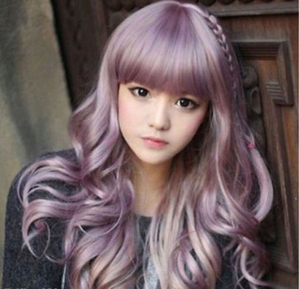 Fashion Long Purple Wavy Curly Beauty Women Lady Cosplay Lolita Hair Wigs Wig