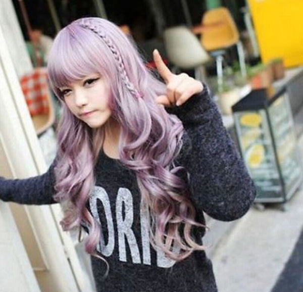 Fashion Long Purple Wavy Curly Beauty Women Lady Cosplay Lolita Hair Wigs Wig