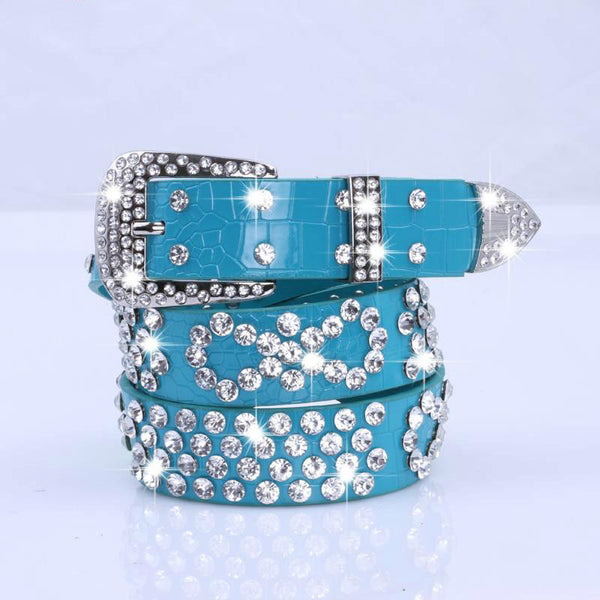 Attractive Shiny Rhinestone Crystal Studded Belt Women Leather Bling Waistband