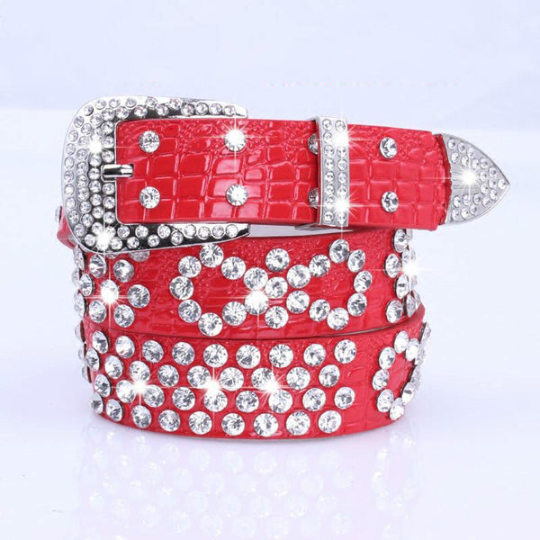 Attractive Shiny Rhinestone Crystal Studded Belt Women Leather Bling Waistband