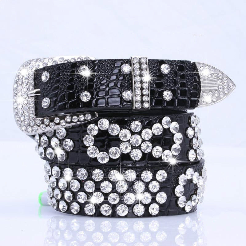 Attractive Shiny Rhinestone Crystal Studded Belt Women Leather Bling Waistband