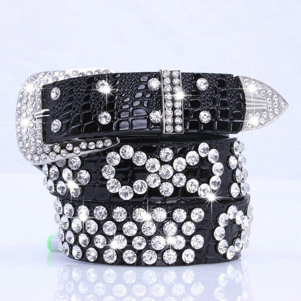 Attractive Shiny Rhinestone Crystal Studded Belt Women Leather Bling Waistband