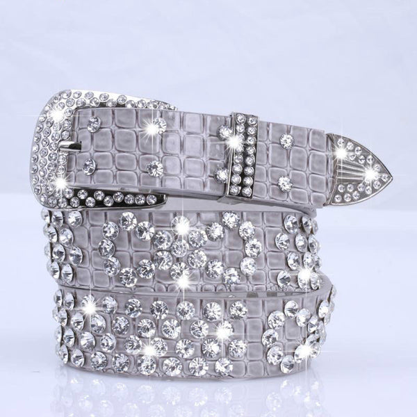 Attractive Shiny Rhinestone Crystal Studded Belt Women Leather Bling Waistband