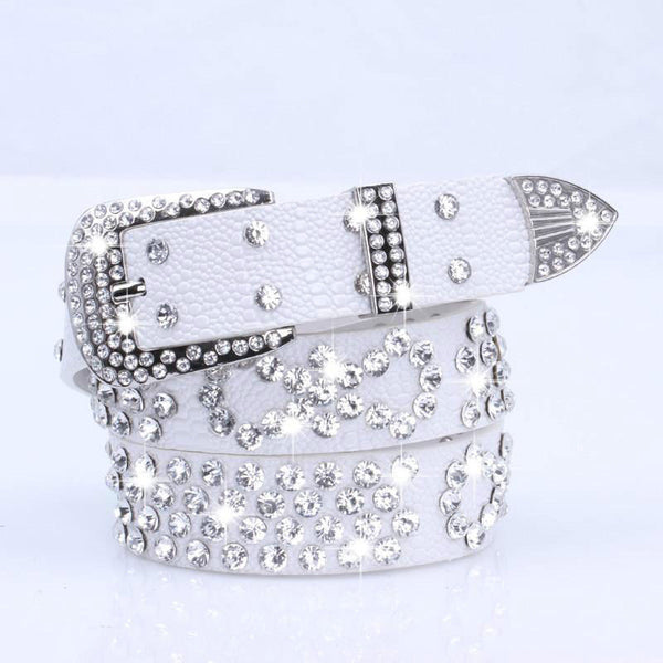 Attractive Shiny Rhinestone Crystal Studded Belt Women Leather Bling Waistband