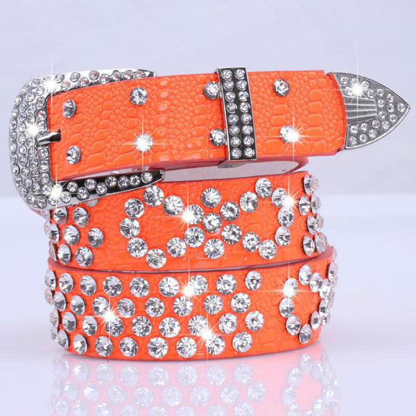 Attractive Shiny Rhinestone Crystal Studded Belt Women Leather Bling Waistband