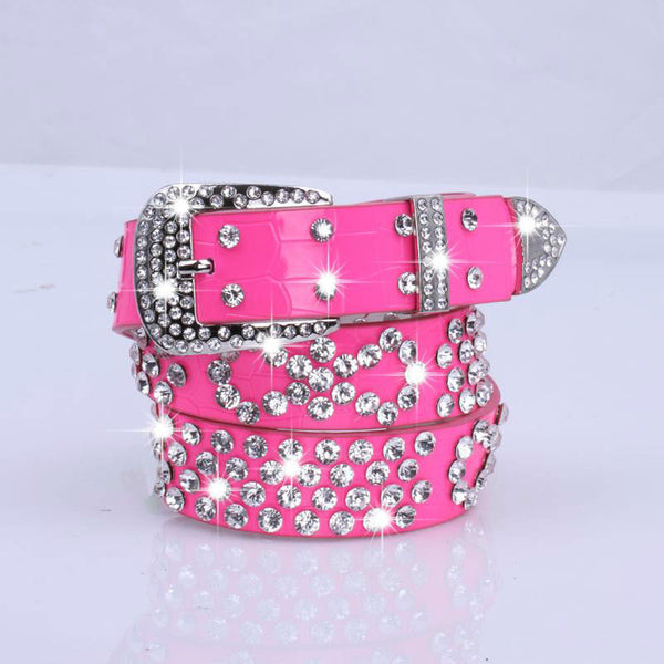 Attractive Shiny Rhinestone Crystal Studded Belt Women Leather Bling Waistband