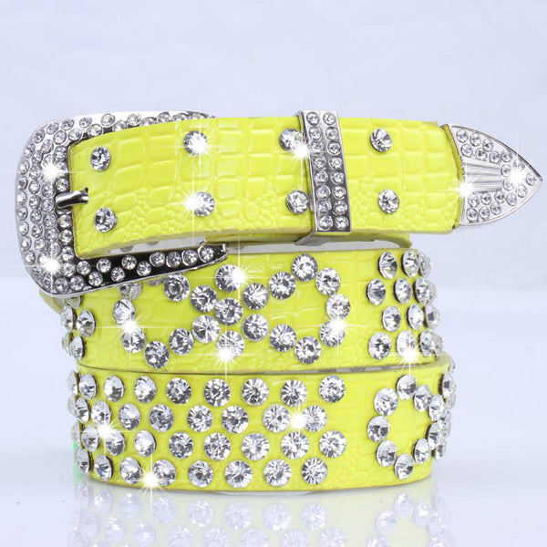 Attractive Shiny Rhinestone Crystal Studded Belt Women Leather Bling Waistband