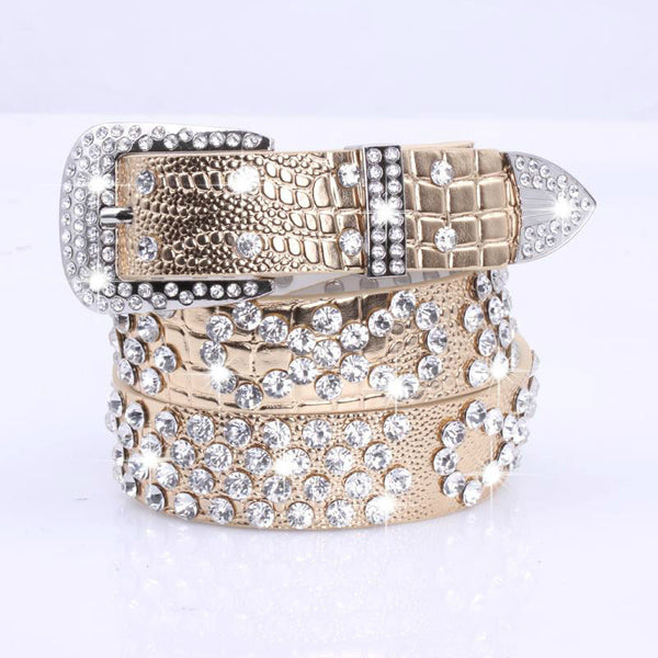 Attractive Shiny Rhinestone Crystal Studded Belt Women Leather Bling Waistband