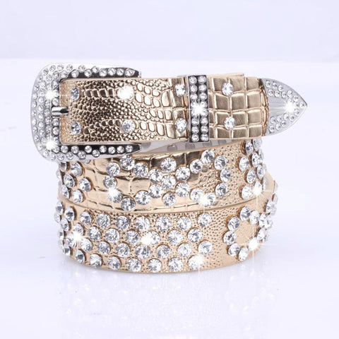 Attractive Shiny Rhinestone Crystal Studded Belt Women Leather Bling Waistband