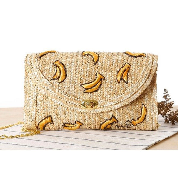 Women Lady Straw Clutch Bag Boho Summer Purse Handbag 2018 Stylish Cherry Banana