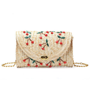 Women Lady Straw Clutch Bag Boho Summer Purse Handbag 2018 Stylish Cherry Banana