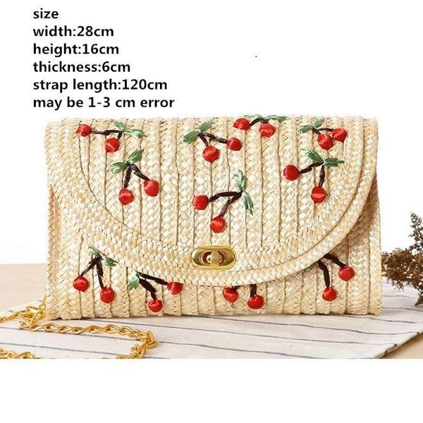 Women Lady Straw Clutch Bag Boho Summer Purse Handbag 2018 Stylish Cherry Banana