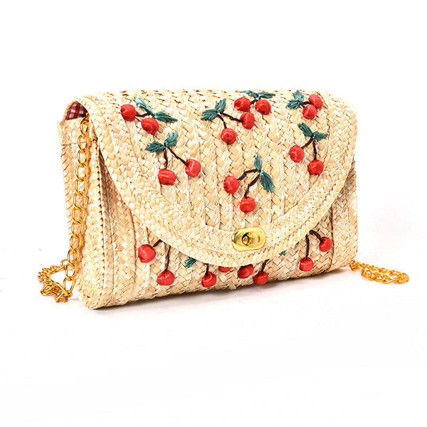 Women Lady Straw Clutch Bag Boho Summer Purse Handbag 2018 Stylish Cherry Banana