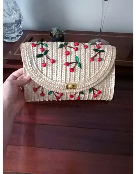 Women Lady Straw Clutch Bag Boho Summer Purse Handbag 2018 Stylish Cherry Banana