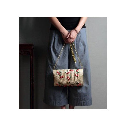 Women Lady Straw Clutch Bag Boho Summer Purse Handbag 2018 Stylish Cherry Banana