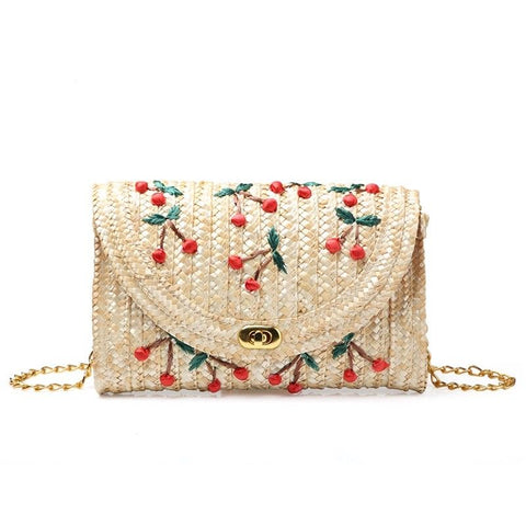 Women Lady Straw Clutch Bag Boho Summer Purse Handbag 2018 Stylish Cherry Banana