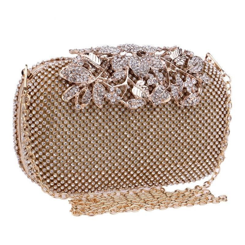 Women Ladies Luxury Evening Purse Wedding Floral Crystal Rhinestones Hand Bag