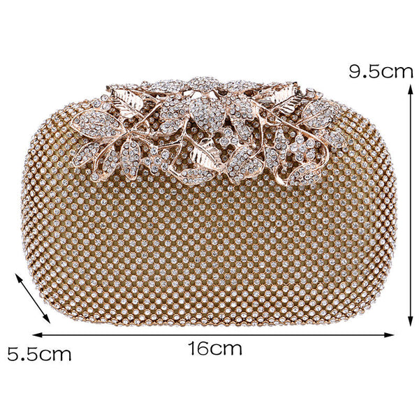 Women Ladies Luxury Evening Purse Wedding Floral Crystal Rhinestones Hand Bag