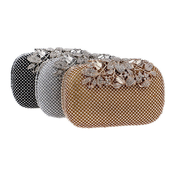 Women Ladies Luxury Evening Purse Wedding Floral Crystal Rhinestones Hand Bag