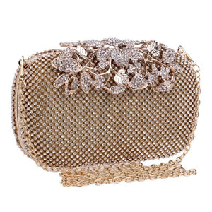 Women Ladies Luxury Evening Purse Wedding Floral Crystal Rhinestones Hand Bag