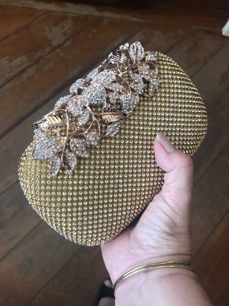 Women Ladies Luxury Evening Purse Wedding Floral Crystal Rhinestones Hand Bag
