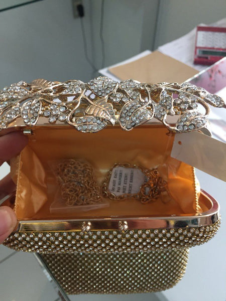 Women Ladies Luxury Evening Purse Wedding Floral Crystal Rhinestones Hand Bag