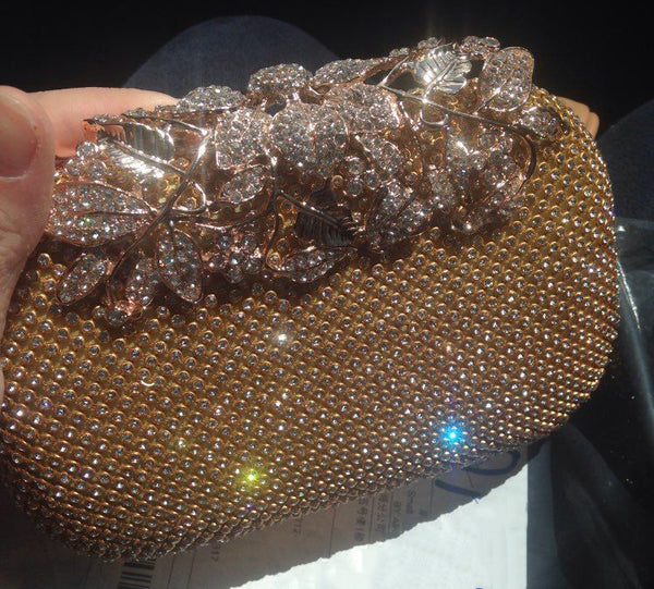 Women Ladies Luxury Evening Purse Wedding Floral Crystal Rhinestones Hand Bag