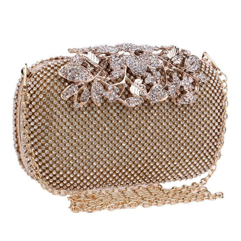 Women Ladies Luxury Evening Purse Wedding Floral Crystal Rhinestones Hand Bag