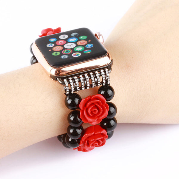 38 42 mm Band Width Women Girl Black Agate carved Watch Strap For Apple Watch