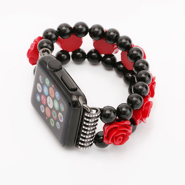 38 42 mm Band Width Women Girl Black Agate carved Watch Strap For Apple Watch
