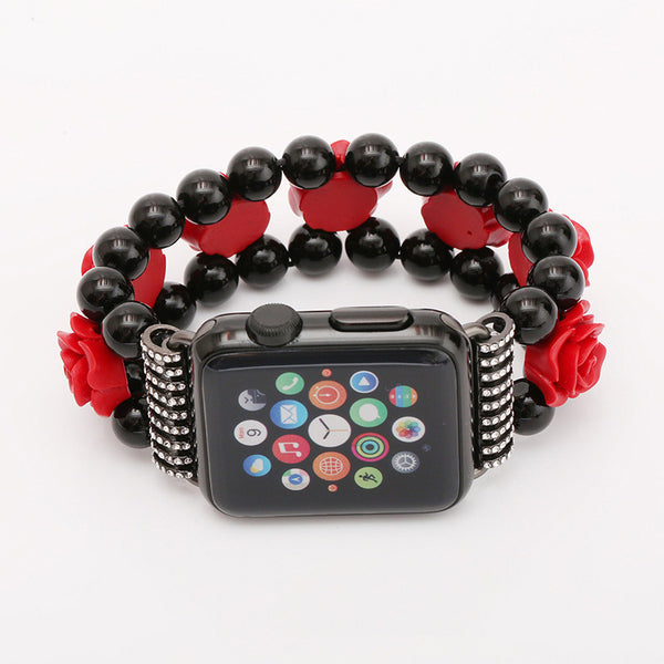 38 42 mm Band Width Women Girl Black Agate carved Watch Strap For Apple Watch