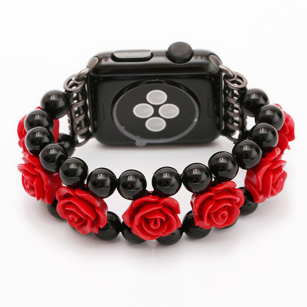 38 42 mm Band Width Women Girl Black Agate carved Watch Strap For Apple Watch