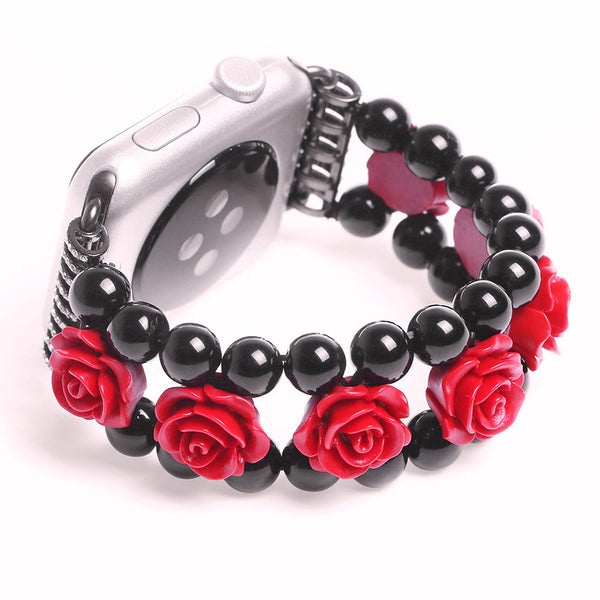 38 42 mm Band Width Women Girl Black Agate carved Watch Strap For Apple Watch