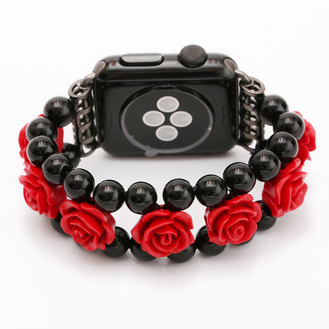 38 42 mm Band Width Women Girl Black Agate carved Watch Strap For Apple Watch
