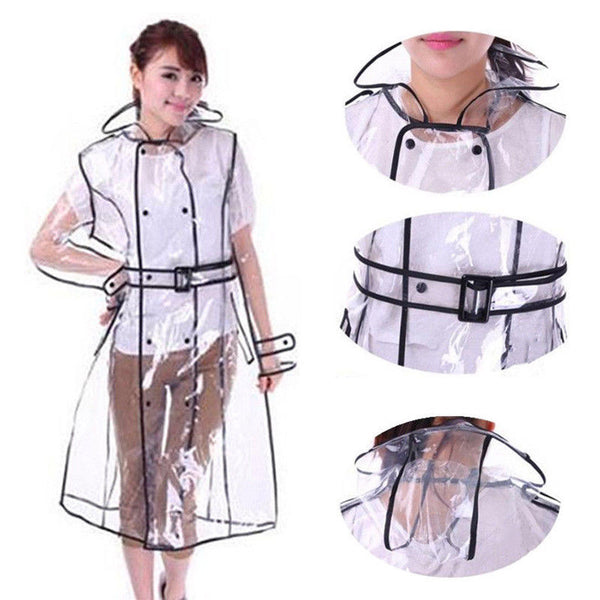 Cute Transparent Raincoat Runway Style Women Girl Clear Rain Raining Coat Jacket