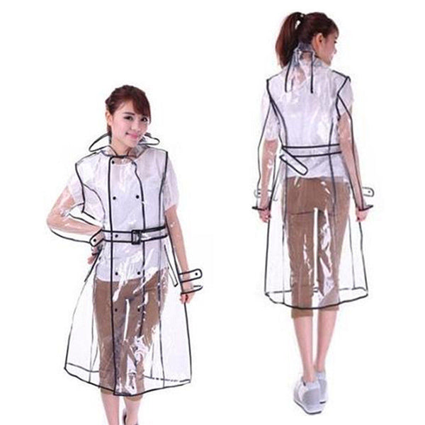 Cute Transparent Raincoat Runway Style Women Girl Clear Rain Raining Coat Jacket