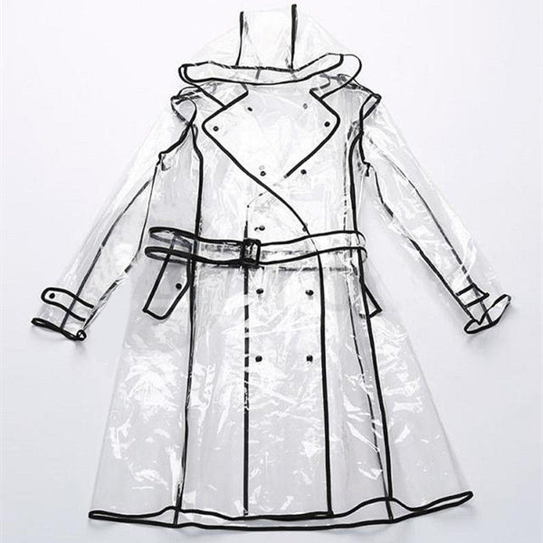 Cute Transparent Raincoat Runway Style Women Girl Clear Rain Raining Coat Jacket