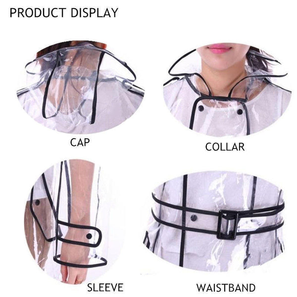 Cute Transparent Raincoat Runway Style Women Girl Clear Rain Raining Coat Jacket