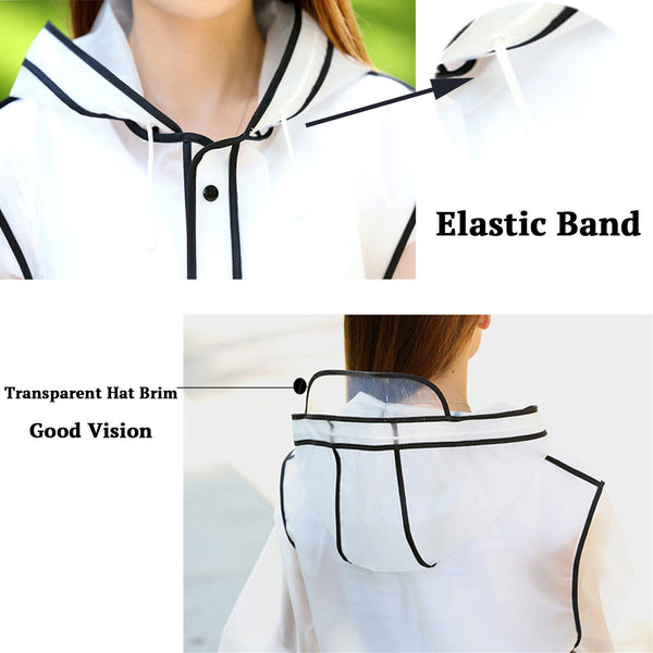 Cute Fashionable Vinyl Raincoat Runway Style Women Girls Clear Rain Raining Coat
