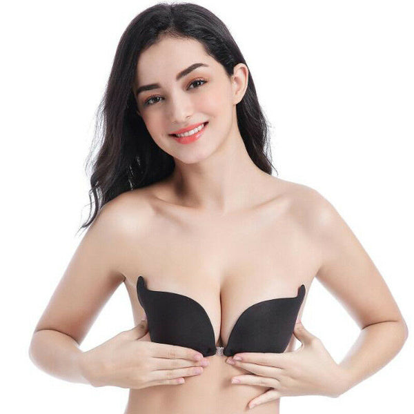 Invisible Strapless Push Up Self Adhesive Backless Magic Stick Black Breast Bra