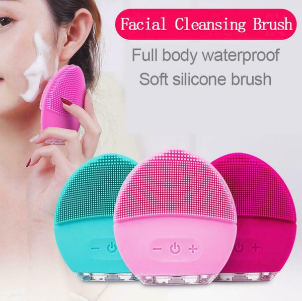 Electric Silicone Face Cleansing Brush Cleanser Massager vibrate facial