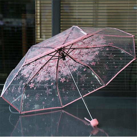 Transparent Beauty Clear Fold Umbrella Pink Cherry Blossom Mushroom Umbrella for Apollo Sakura