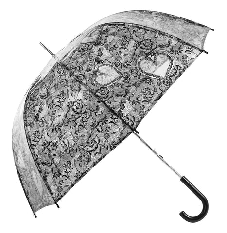 New Transparent Black Bridal Lace Applique Embroidery Print Heart Roses Umbrella