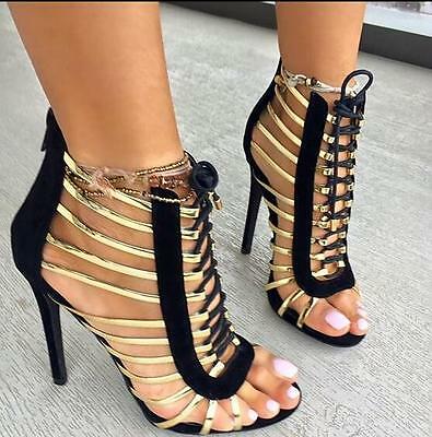 Roma Peep Open Toe Hollow Out Lace Up High Heels Gladiator Sandal Boot Stilettos