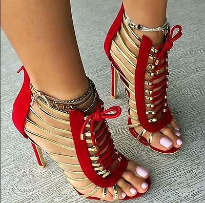 Roma Peep Open Toe Hollow Out Lace Up High Heels Gladiator Sandal Boot Stilettos
